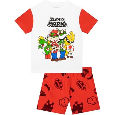 Super Mario Bros pijama para crianças, conjunto de manga curta para crianças, verão, com calções Super Mario Bros pijama para crianças, conjunto de manga curta para crianças, verão, com calções