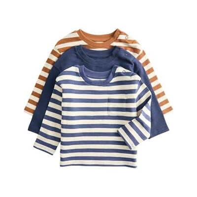Marks & Spencer Tops de manga comprida com riscas de algodão puro para bebé pack de 3, fechos de colchete no ombro Marks & Spencer Tops de manga comprida com riscas de algodão puro para bebé pack de 3, fechos de colchete no ombro