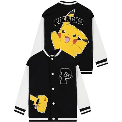 Pokémon Casaco para criança, casaco universitário Pikachu, casacos bomber para crianças Pikachu, preto 8-9 anos Pokémon Casaco para criança, casaco universitário Pikachu, casacos bomber para crianças Pikachu, preto 8-9 anos