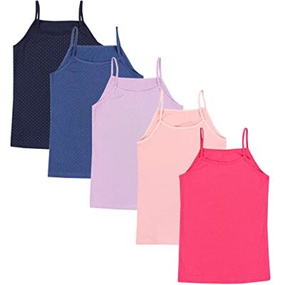 TupTam T-shirt interior para menina, conjunto de 5 camisolas com alças para menina de algodão macio TupTam T-shirt interior para menina, conjunto de 5 camisolas com alças para menina de algodão macio