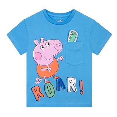 Peppa Pig T-shirt infantil roupa infantil George Pig t-shirts menino manga curta t-shirt infantil feita de algodão, azul, 5-6 anos Peppa Pig T-shirt infantil roupa infantil George Pig t-shirts menino manga curta t-shirt infantil feita de algodão, azul, 5-6 anos