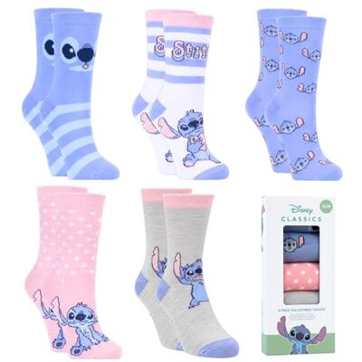 Disney Stitch Meias para Menina, Design Stitch Conjunto de 5 Meias Clássicas para Adolescentes e Mulher, Tamanhos EU 27 a 38, multicolorido Disney Stitch Meias para Menina, Design Stitch Conjunto de 5 Meias Clássicas para Adolescentes e Mulher, Tamanhos EU 27 a 38, multicolorido