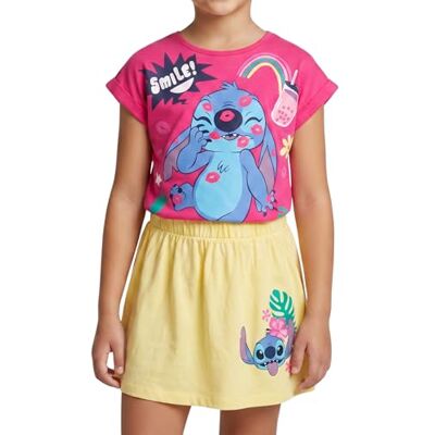Disney Stitch Vestido camisola e saia para menina, design 'Smile' conjunto de 2 peças para meninas, tamanhos 3 a 8 anos, Amarelo, 6 anos Disney Stitch Vestido camisola e saia para menina, design 'Smile' conjunto de 2 peças para meninas, tamanhos 3 a 8 anos, Amarelo, 6 anos