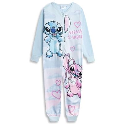 Disney Macacão azul claro com fecho de correr de Stitch e anjo para menina de Lilo & Stitch roupa de dormir e estar em casa de microfibra de manga comprida pijamas macios para crianças Disney Macacão azul claro com fecho de correr de Stitch e anjo para menina de Lilo & Stitch roupa de dormir e estar em casa de microfibra de manga comprida pijamas macios para crianças