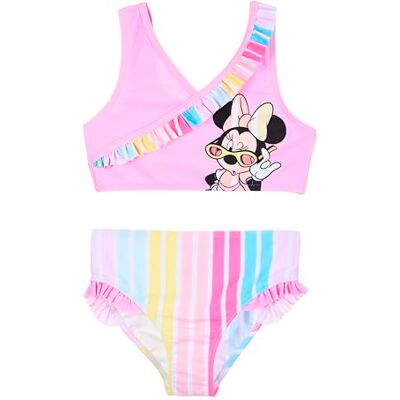 Disney Minnie Mouse biquíni para menina, design arco-íris fato de banho de duas peças verão natação infantil, tamanho 3 anos, rosa Disney Minnie Mouse biquíni para menina, design arco-íris fato de banho de duas peças verão natação infantil, tamanho 3 anos, rosa