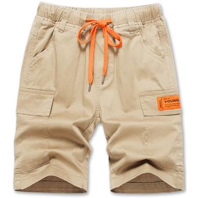 YoungSoul Calções menino bermudas cargo com bolso em contraste, Cor caqui 2. YoungSoul Calções menino bermudas cargo com bolso em contraste, Cor caqui 2.