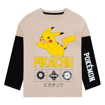 Pokémon T-shirt para criança, Pikachu t-shirts de manga comprida para crianças, roupa infantil Pikachu, Bege, 8-9 anos Pokémon T-shirt para criança, Pikachu t-shirts de manga comprida para crianças, roupa infantil Pikachu, Bege, 8-9 anos