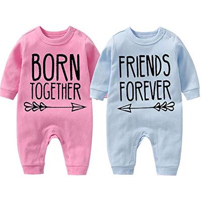 culbutomind Body para bebé abotoaduras Born Together Friends Forever divertido recém-nascido manga comprida roupa meninos meninas abotoaduras presentes, multicolorido culbutomind Body para bebé abotoaduras Born Together Friends Forever divertido recém-nascido manga comprida roupa meninos meninas abotoaduras presentes, multicolorido