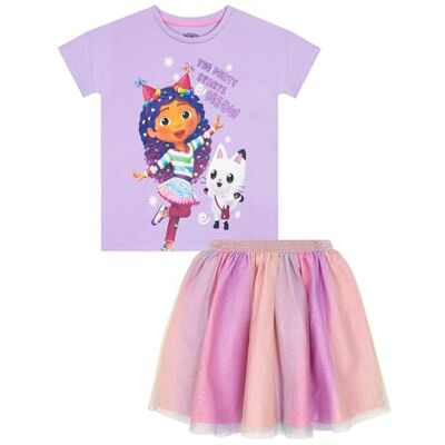 DREAMWORKS GABBY'S DOLLHOUSE T-shirt e Saia Menina Roupa Para Meninas Saia de Tul Menina, Roxo, 4-5 anos DREAMWORKS GABBY'S DOLLHOUSE T-shirt e Saia Menina Roupa Para Meninas Saia de Tul Menina, Roxo, 4-5 anos