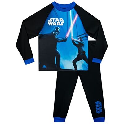 Star Wars Pijamas, pijama de manga comprida Luke Skywalker vs Darth Vader para crianças, azul, idades de 3 a 13 anos, Merchandising oficial, azul Star Wars Pijamas, pijama de manga comprida Luke Skywalker vs Darth Vader para crianças, azul, idades de 3 a 13 anos, Merchandising oficial, azul