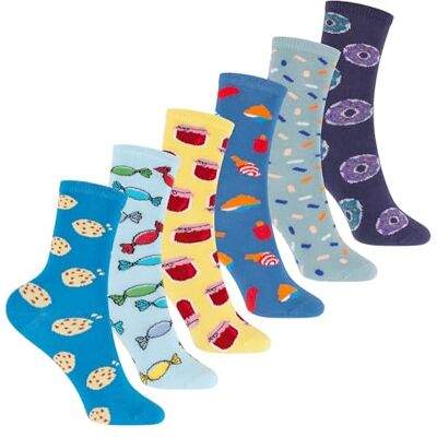 Footstar Meias básicas de algodão coloridas (6 pares) com motivos divertidos para meninas e meninos, 6 Pares de doces (meias), 27-30 Footstar Meias básicas de algodão coloridas (6 pares) com motivos divertidos para meninas e meninos, 6 Pares de doces (meias), 27-30