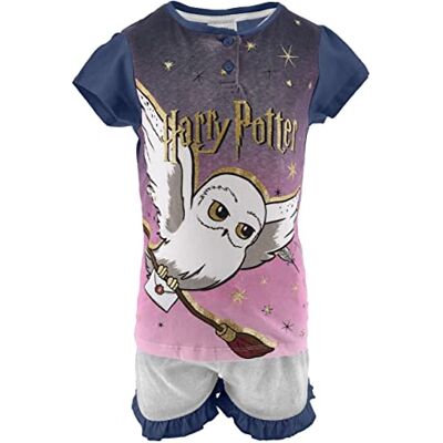 HARRY POTTER Pijama para menina, t-shirt e calções conjunto de 2 peças para meninas, algodão macio, design Hedwig, pijama meninas e adolescentes, azul HARRY POTTER Pijama para menina, t-shirt e calções conjunto de 2 peças para meninas, algodão macio, design Hedwig, pijama meninas e adolescentes, azul