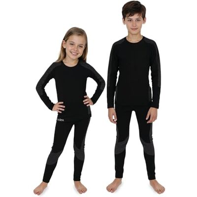 ALPIDEX Roupa interior térmica para crianças, conjuntos térmicos funcionais para esportes, menino menina, esqui, futebol, inverno quente, respirável, Tamanho: 158-164 cm (13-14 anos), Cor: Preto-Cinza ALPIDEX Roupa interior térmica para crianças, conjuntos térmicos funcionais para esportes, menino menina, esqui, futebol, inverno quente, respirável, Tamanho: 158-164 cm (13-14 anos), Cor: Preto-Cinza