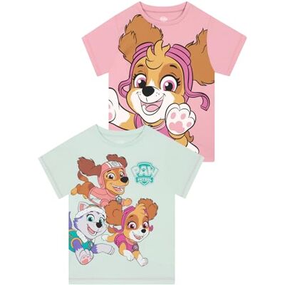 Paw Patrol T-shirt para menina pack de 2, t-shirts de verão para meninas, lote de 2 camisas, roupa infantil algodão, ROSA, 3-4 anos Paw Patrol T-shirt para menina pack de 2, t-shirts de verão para meninas, lote de 2 camisas, roupa infantil algodão, ROSA, 3-4 anos