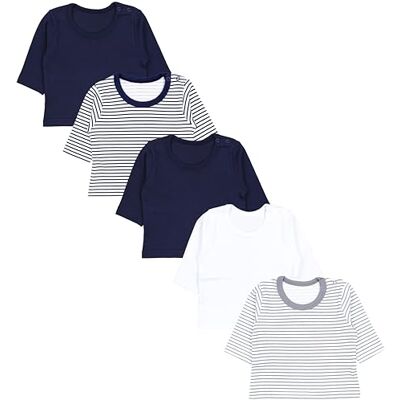 TupTam T-shirt de manga comprida para bebé e criança, embalagem de 5, Azul cinzento riscas uni-mix TupTam T-shirt de manga comprida para bebé e criança, embalagem de 5, Azul cinzento riscas uni-mix