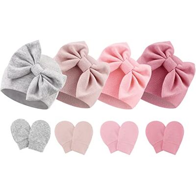 DRESHOW Chapéus e luvas para bebé recém-algodão gorros e luvas para meninas meninos 0-6 meses DRESHOW Chapéus e luvas para bebé recém-algodão gorros e luvas para meninas meninos 0-6 meses