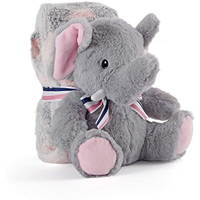 PERLETTI Cobertor de bebé macio e quente com elefante de peluche, musselina para menino e menina 0, 1 2 3 anos, colorido com laço, Doudou para meninos e meninas, cinzento e rosa, com boneco e PERLETTI Cobertor de bebé macio e quente com elefante de peluche, musselina para menino e menina 0, 1 2 3 anos, colorido com laço, Doudou para meninos e meninas, cinzento e rosa, com boneco e