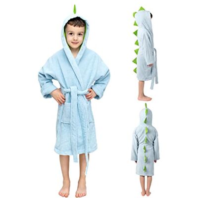 Twinzen Roupão de banho dinossauro, menino e menina, tamanho 1-2 anos (86-152 cm), roupão certificado OEKO-TEX® sem produtos químicos, 100% algodão Twinzen Roupão de banho dinossauro, menino e menina, tamanho 1-2 anos (86-152 cm), roupão certificado OEKO-TEX® sem produtos químicos, 100% algodão