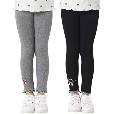 Adorel Leggings de Algodão com Bordados para Meninas, Pack de 2 Adorel Leggings de Algodão com Bordados para Meninas, Pack de 2