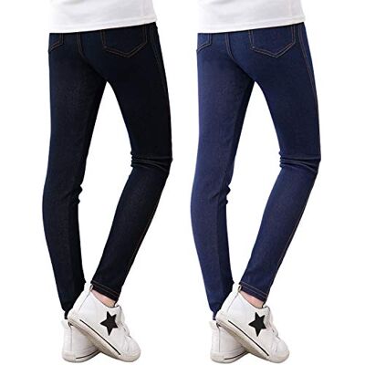 Adorel Leggings Calças de ganga elásticas para menina conjunto de 2 preto e azul-marinho de 10 anos (tamanho do fabricante 150) Adorel Leggings Calças de ganga elásticas para menina conjunto de 2 preto e azul-marinho de 10 anos (tamanho do fabricante 150)