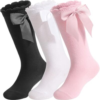 DRESHOW Meias até ao joelho para menina meias de vestir para menino pequeno meia com laço para bebé meias infantis de algodão, 1-3 anos DRESHOW Meias até ao joelho para menina meias de vestir para menino pequeno meia com laço para bebé meias infantis de algodão, 1-3 anos