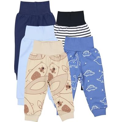 TupTam Calças de bebé de 5 unidades, calças de algodão macias, para bebé, menino e menina, certificação Oeko-Tex, Azul escuro / verde / dourado / azul cowboy / riscas / cinzento TupTam Calças de bebé de 5 unidades, calças de algodão macias, para bebé, menino e menina, certificação Oeko-Tex, Azul escuro / verde / dourado / azul cowboy / riscas / cinzento