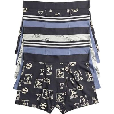 Marks & Spencer Pacote de 5 boxers elásticos de algodão com estampado de bolas de futebol (5-16 anos) crianças Marks & Spencer Pacote de 5 boxers elásticos de algodão com estampado de bolas de futebol (5-16 anos) crianças