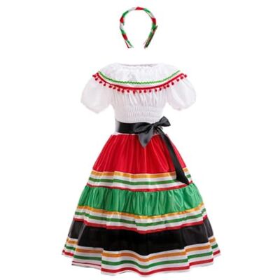 Lito Angels Fantasia folclórica mexicana para menina com vestido colorido e diadema para Carnaval, festa escolar, semana cultural, espetáculo para meninas de 5 a 7 anos Lito Angels Fantasia folclórica mexicana para menina com vestido colorido e diadema para Carnaval, festa escolar, semana cultural, espetáculo para meninas de 5 a 7 anos