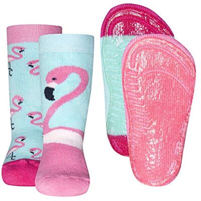 EWERS Pacote de 2 meias de flamenco SoftStep, meias com sola antiderrapante para meninas, meias antiderrapantes com sola de borracha, 2 pares de meias antiderrapantes para crianças, Lua / Chinapink EWERS Pacote de 2 meias de flamenco SoftStep, meias com sola antiderrapante para meninas, meias antiderrapantes com sola de borracha, 2 pares de meias antiderrapantes para crianças, Lua / Chinapink