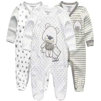 Kiddiezoom Conjunto de 3 macacões para bebé e menina Kiddiezoom Conjunto de 3 macacões para bebé e menina