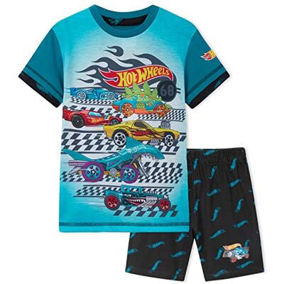 Hot Wheels Pijama infantil pijama de manga curta roupa para crianças com t-shirt e calções roupa de estar em casa presente crianças, azul Hot Wheels Pijama infantil pijama de manga curta roupa para crianças com t-shirt e calções roupa de estar em casa presente crianças, azul