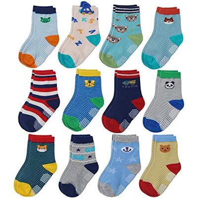YANWANG 12 pares de meias de algodão antiderrapantes com aderência para bebés e crianças pequenas (2# animal, 3-12 meses) YANWANG 12 pares de meias de algodão antiderrapantes com aderência para bebés e crianças pequenas (2# animal, 3-12 meses)