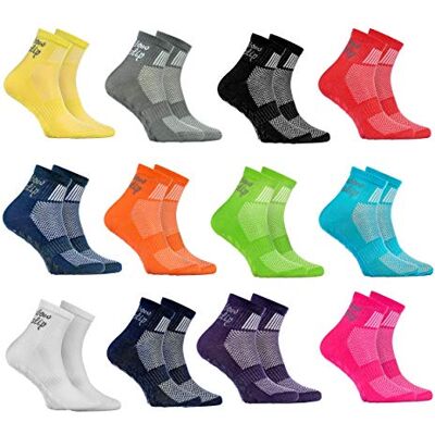 Rainbow Socks Menino menina desporto meias antiderrapantes ABS de algodão 12 pares vermelho verde amarelo azul marinho rosa branco preto cinzento laranja roxo tamanho, 12 x multicor Rainbow Socks Menino menina desporto meias antiderrapantes ABS de algodão 12 pares vermelho verde amarelo azul marinho rosa branco preto cinzento laranja roxo tamanho, 12 x multicor