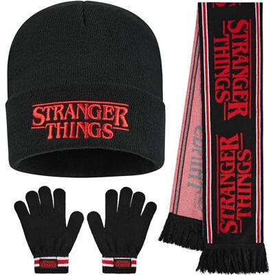 Stranger Things Conjunto gorro cachecol e luvas menino menina, acessórios infantis roupa de inverno, presente fã da série Stranger Things Conjunto gorro cachecol e luvas menino menina, acessórios infantis roupa de inverno, presente fã da série