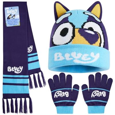 Bluey Conjunto inverno menina 3-6 anos, conjunto 2 ou 3 peças com gorro, luvas e lenço, acessórios quentes infantis (azul-marinho 3 peças) Bluey Conjunto inverno menina 3-6 anos, conjunto 2 ou 3 peças com gorro, luvas e lenço, acessórios quentes infantis (azul-marinho 3 peças)
