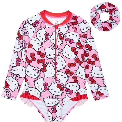 Hello Kitty Fato de banho de manga comprida para menina traje de banho natação com elástico para cabelo a condizer, ROSA, 7-8 anos Hello Kitty Fato de banho de manga comprida para menina traje de banho natação com elástico para cabelo a condizer, ROSA, 7-8 anos