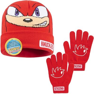 Get Trend SONIC THE HEDGEHOG Gorro e luvas para crianças de inverno, conjuntos para menina menino 4-12 anos com orelhas 3D bordadas, presente Gamer, Vermelho nuckles Get Trend SONIC THE HEDGEHOG Gorro e luvas para crianças de inverno, conjuntos para menina menino 4-12 anos com orelhas 3D bordadas, presente Gamer, Vermelho nuckles