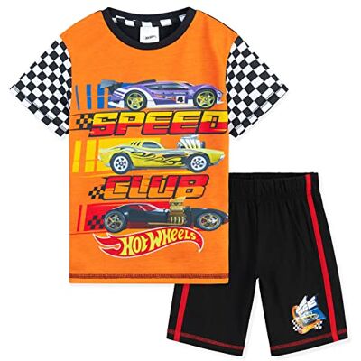 Hot Wheels Pijama infantil pijama de manga curta roupa para crianças com t-shirt e calções roupa de estar em casa presente crianças, Laranja Hot Wheels Pijama infantil pijama de manga curta roupa para crianças com t-shirt e calções roupa de estar em casa presente crianças, Laranja
