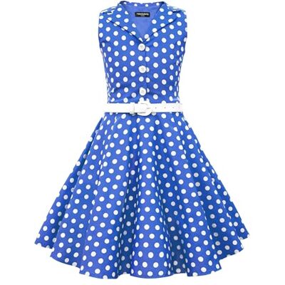 BlackButterfly – Vestido infantil de bolinhas vintage dos anos 50 "Holly", Azul cobalto BlackButterfly – Vestido infantil de bolinhas vintage dos anos 50 "Holly", Azul cobalto