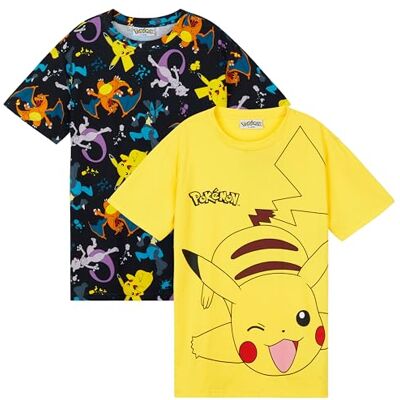 Pokémon T-shirts de manga curta para menino de gola redonda, conjunto de 2 t-shirt leves e respiráveis para uso diário, roupa infantil, Preto/amarelo, 13-14 anos Pokémon T-shirts de manga curta para menino de gola redonda, conjunto de 2 t-shirt leves e respiráveis para uso diário, roupa infantil, Preto/amarelo, 13-14 anos