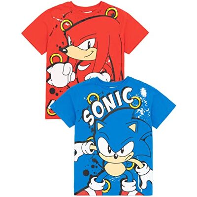 Sonic The Hedgehog T-Shirt 2 Pack Kids Rapazes meninas Sonic Knuckles jogo personagens do filme azul e vermelho mercadoria para ele, multicolorido, 8-9 anos Sonic The Hedgehog T-Shirt 2 Pack Kids Rapazes meninas Sonic Knuckles jogo personagens do filme azul e vermelho mercadoria para ele, multicolorido, 8-9 anos