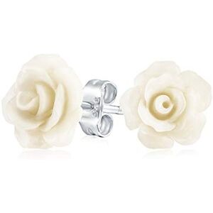 Bling Jewelry Brincos de botão de rosa de flores em relevo 3D em tons românticos delicados de rosa azul amarelo verde preto roxo branco e vermelho de 10 mm para mulheres adolescentes leves, Tamanho único, Resina Bling Jewelry Brincos de botão de rosa de flores em relevo 3D em tons românticos delicados de rosa azul amarelo verde preto roxo branco e vermelho de 10 mm para mulheres adolescentes leves, Tamanho único, Resina