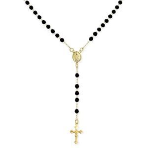 Bling Jewelry Rosário de contas pretas religiosas abençoado pela Virgem Maria Mãe abençoada cruz para mulheres adolescentes banhado a ouro de 18 K Bling Jewelry Rosário de contas pretas religiosas abençoado pela Virgem Maria Mãe abençoada cruz para mulheres adolescentes banhado a ouro de 18 K