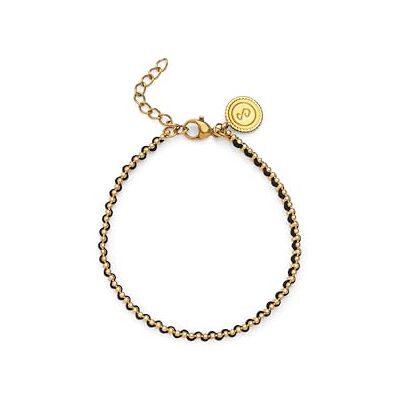 SINGULARU Pulseira Morgana Black e Red. Aço com banho em ouro de 18 Kt e cordão. Joias para mulher. SINGULARU Pulseira Morgana Black e Red. Aço com banho em ouro de 18 Kt e cordão. Joias para mulher.
