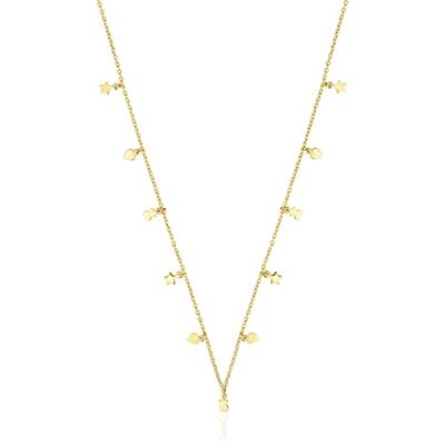 TOUS Colar com casa de banho de ouro 18 Kt em prata para mulher com motivos de ursos, coração e estrela 3,5 mm e anel de 40 cm, comprimento 43 cm, coleção temporal e elegante, legal TOUS Colar com casa de banho de ouro 18 Kt em prata para mulher com motivos de ursos, coração e estrela 3,5 mm e anel de 40 cm, comprimento 43 cm, coleção temporal e elegante, legal