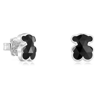 TOUS Brincos de prata de primeira lei para mulher com urso em ónix de 10 mm, Icon Color TOUS Brincos de prata de primeira lei para mulher com urso em ónix de 10 mm, Icon Color