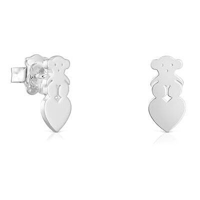 TOUS Brincos de prata de primeira lei para mulher com motivo de urso e coração de 13 mm, coleção Sweet Dolls TOUS Brincos de prata de primeira lei para mulher com motivo de urso e coração de 13 mm, coleção Sweet Dolls
