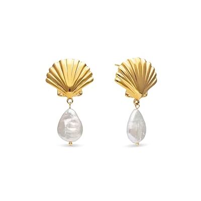 SINGULARU Brincos mulher Shelly pérola aço casa de banho ouro Aço resistente à água com banho de ouro de 18 kt e pérola cultivada. SINGULARU Brincos mulher Shelly pérola aço casa de banho ouro Aço resistente à água com banho de ouro de 18 kt e pérola cultivada.