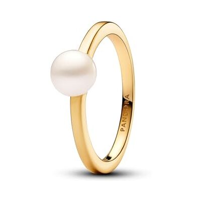 PANDORA Timeless Anel banhado a ouro de 14 quilates com pérola branca cultivada de água doce tratada, Prata esterlina, Zircónia cúbica PANDORA Timeless Anel banhado a ouro de 14 quilates com pérola branca cultivada de água doce tratada, Prata esterlina, Zircónia cúbica