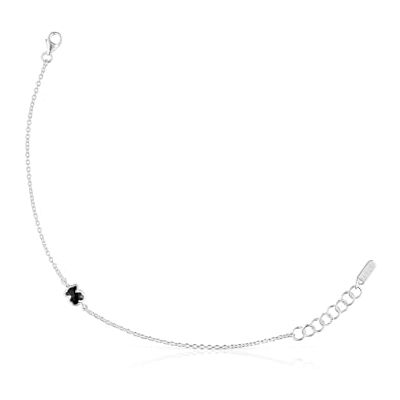 TOUS Pulseira de prata de primeira lei para mulher com motivo em ônix 6 mm, 17,5 cm de comprimento e fecho mosquetão, Coleção Icon Color TOUS Pulseira de prata de primeira lei para mulher com motivo em ônix 6 mm, 17,5 cm de comprimento e fecho mosquetão, Coleção Icon Color
